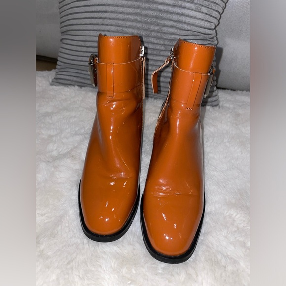 Jeffrey Campbell Regan Orange PU High Heel Ankle Boots With Silver Buckle Size 6 - Picture 2 of 7